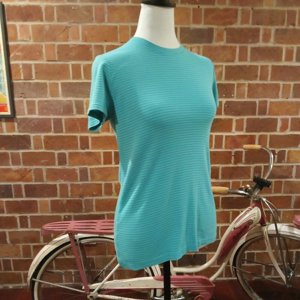 Eddie Bauer💙 Womens Blue Striped Shirt Soft Stretchy Tee Shirt Short Sleeve Top - Picture 5 of 10